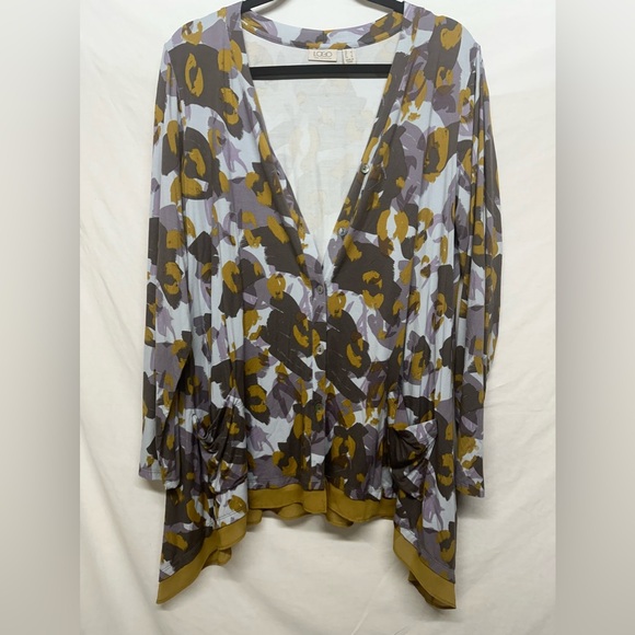 LOGO Lori Goldstein‎ Cardigan Printed Button-Front Knit - Picture 7 of 9